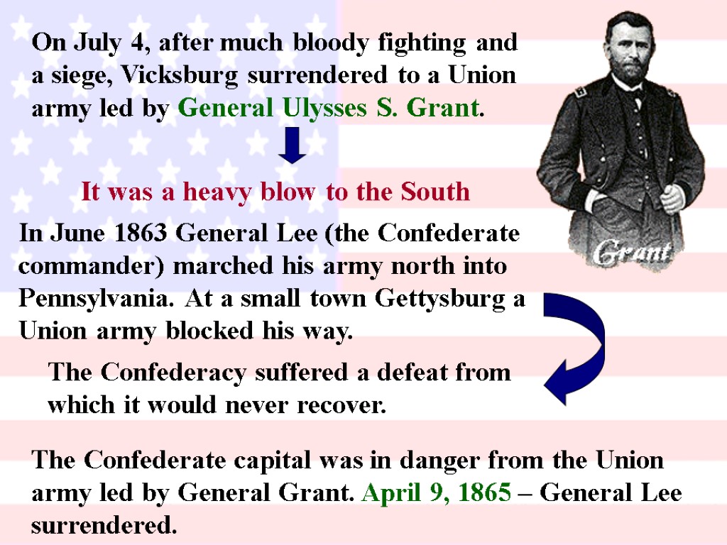 On July 4, after much bloody fighting and a siege, Vicksburg surrendered to a